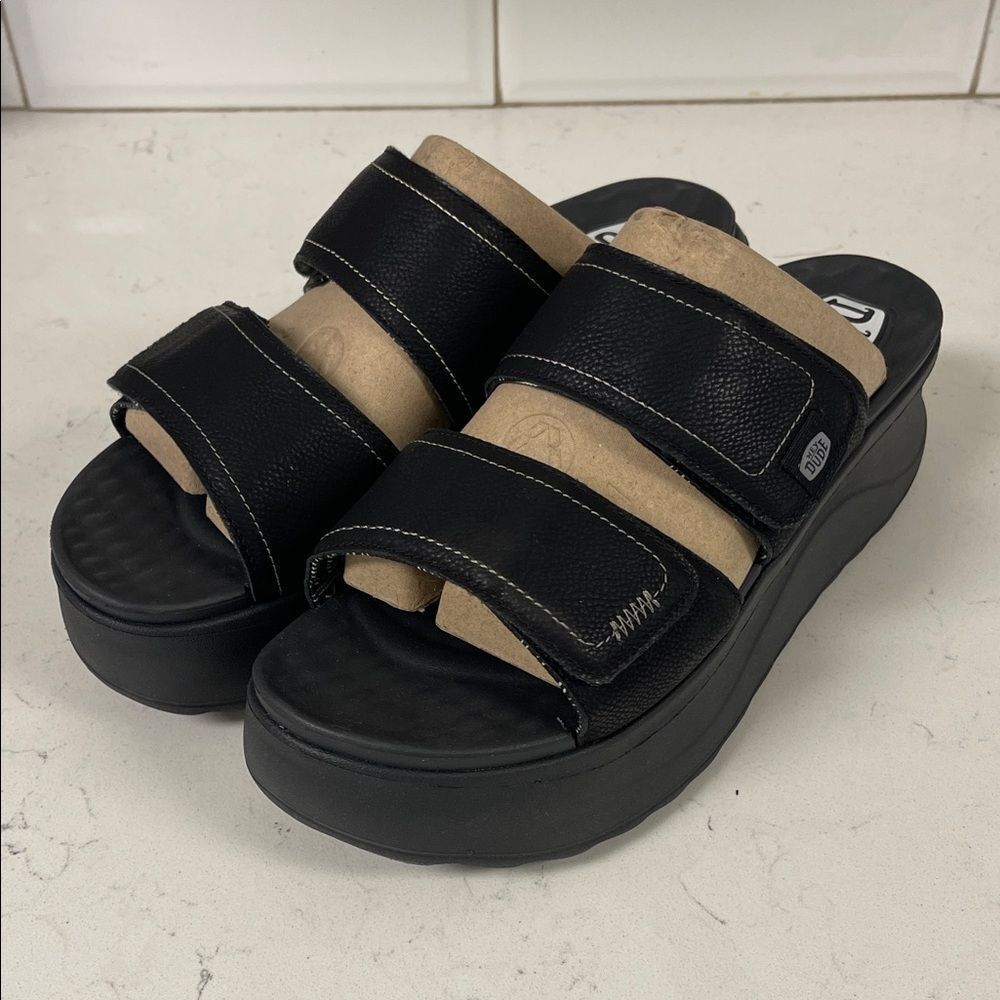WOMEN'S HEYDUDE DELRAY SLIDE CLASSIC PLATFORM WEDGE SANDALS BLACK SIZE 11